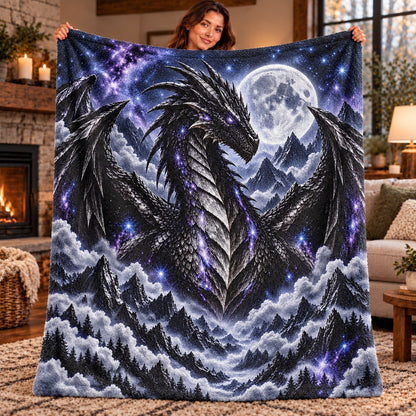 Wings of Fire NightWing Fleece Blanket - Moon Dragon Purple Galaxy Throw - held up