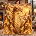 Dragon Tribes SandWing Fleece Blanket - Golden Desert Sunset Dragon Throw, Sand Wings Gift