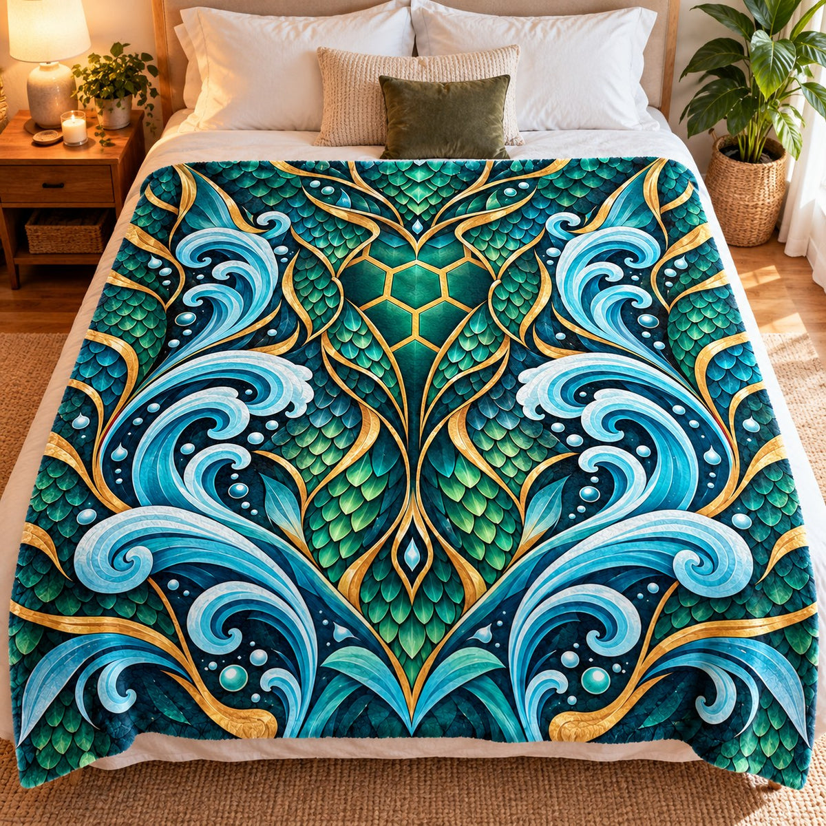 Wings of Fire Fleece Blanket - Dragon Scale Tribe Designs in 7 Styles Throw - on bed