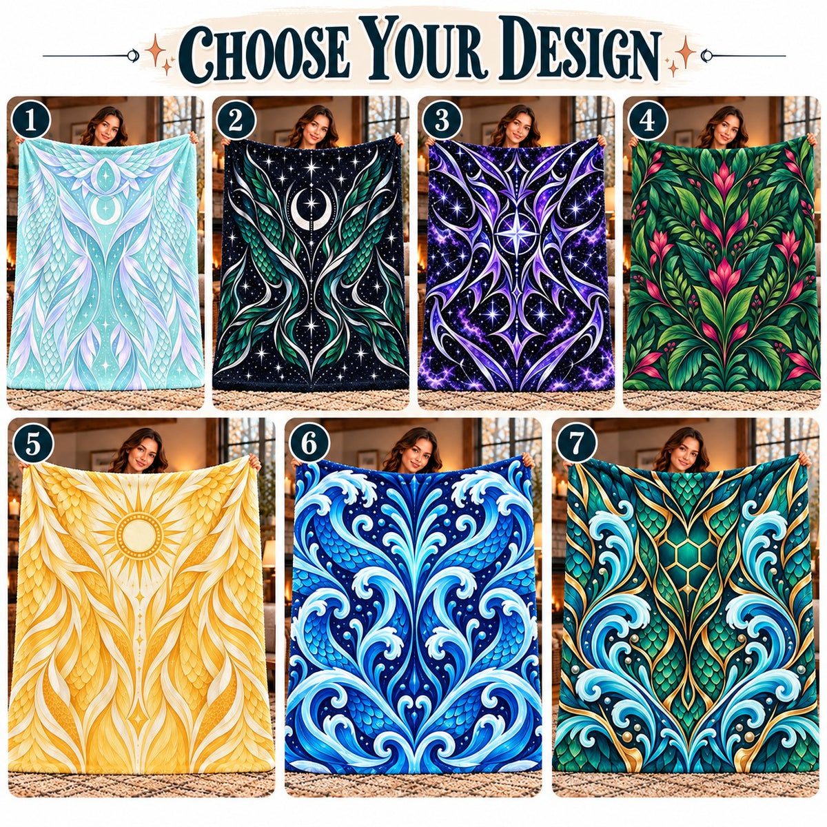 Wings of Fire Fleece Blanket - Dragon Scale Tribe Designs in 7 Styles Throw - choose your design