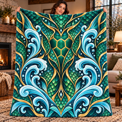 Wings of Fire Fleece Blanket - IceWing NightWing RainWing SandWing SeaWing Throw - SeaWing Aqua