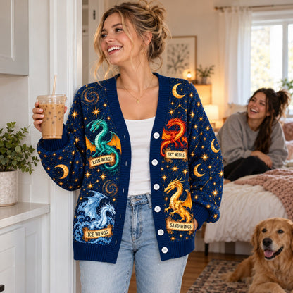 Wings of Fire Cardigan - Constellation Dragons Navy Knit Sweater - view 2