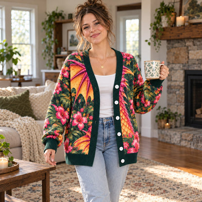Wings of Fire RainWing Cardigan - Tropical Jungle Waterfall Dragon Knit Sweater - view 3