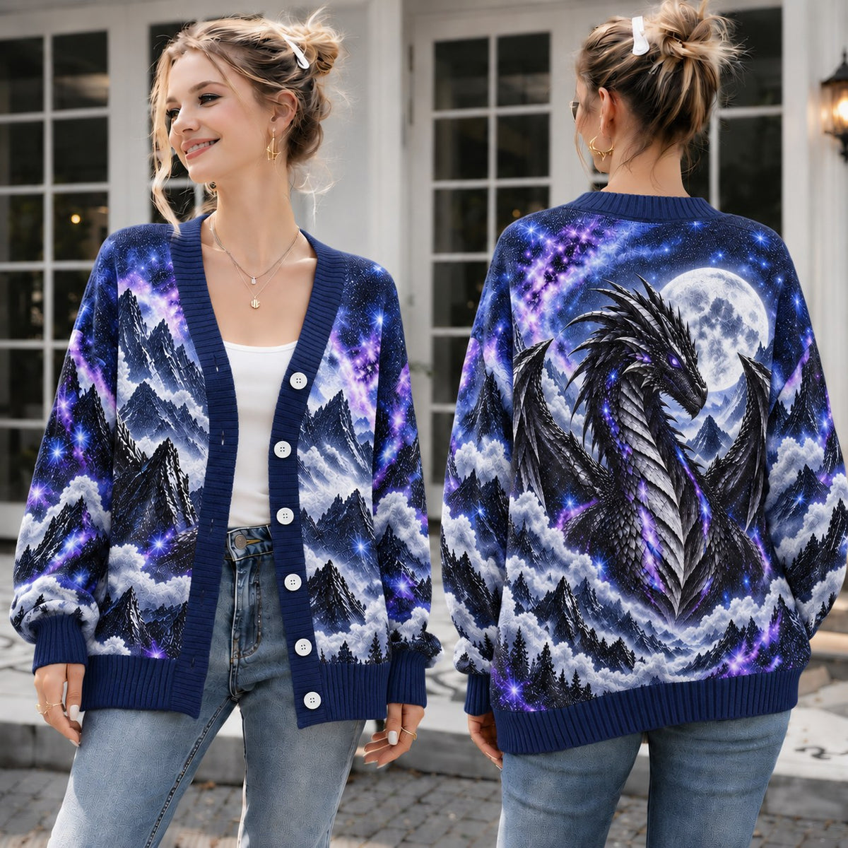 Wings of Fire NightWing Cardigan - Moon Dragon Purple Galaxy Knit Sweater - view 1