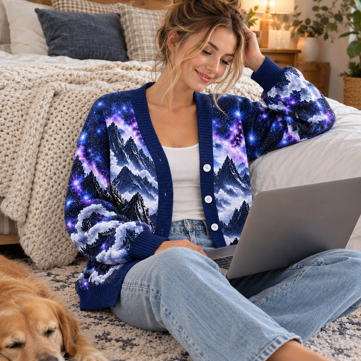 Wings of Fire NightWing Cardigan - Moon Dragon Purple Galaxy Knit Sweater - view 3