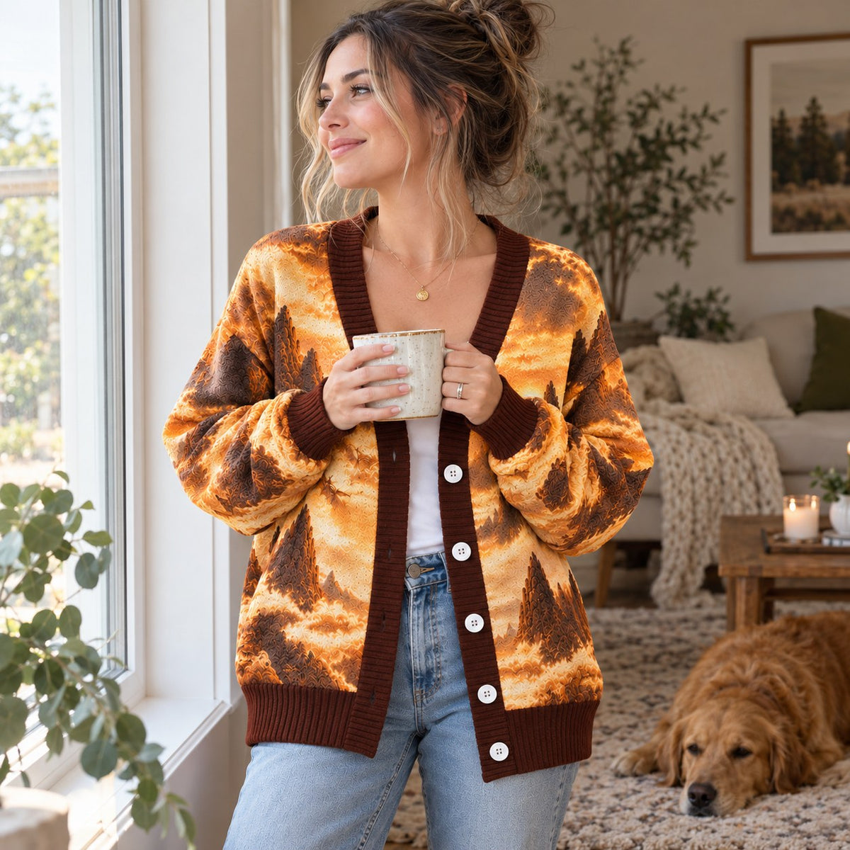Wings of Fire SandWing Cardigan - Golden Desert Sunset Dragon Knit Sweater - view 3