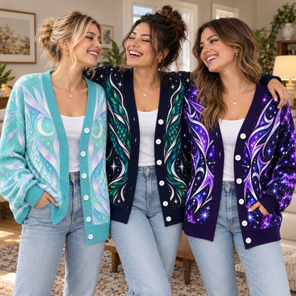 Wings of Fire Cardigan - Dragon Scale Tribe Designs in 7 Styles Knit Sweater - group view