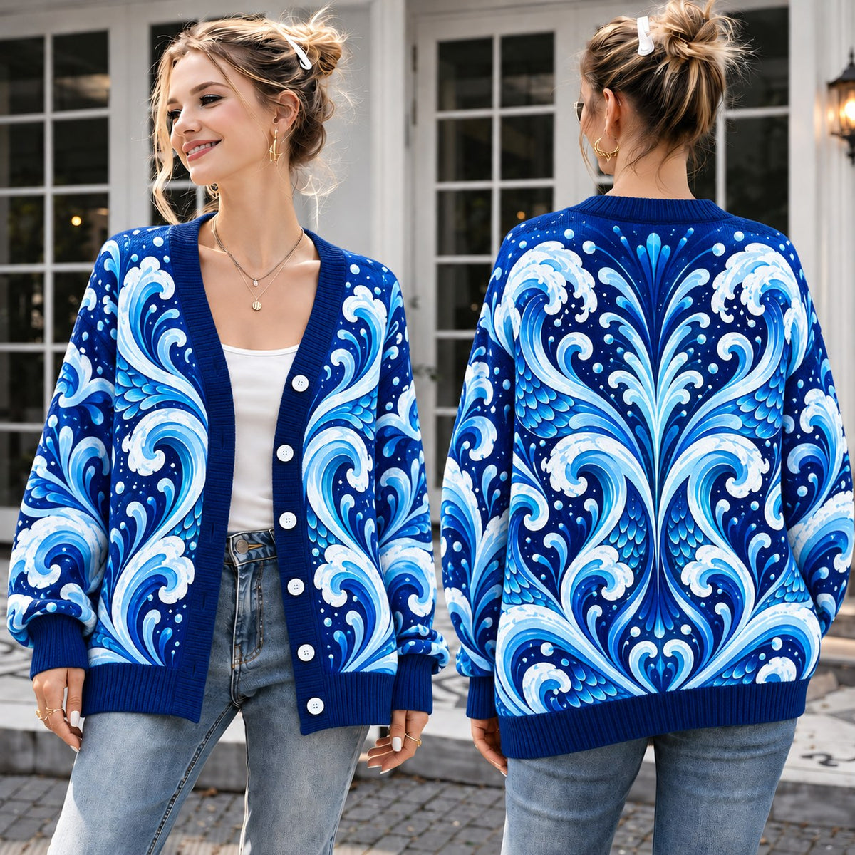 Wings of Fire Cardigan - IceWing NightWing RainWing SandWing SeaWing Knit Sweater - SeaWing Ocean