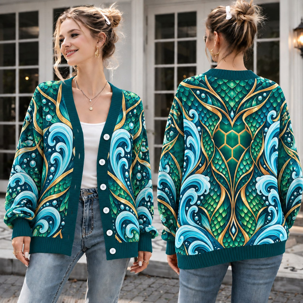 Wings of Fire Cardigan - IceWing NightWing RainWing SandWing SeaWing Knit Sweater - SeaWing Aqua