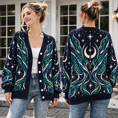 Wings of Fire Cardigan - IceWing NightWing RainWing SandWing SeaWing Knit Sweater - NightWing Midnight